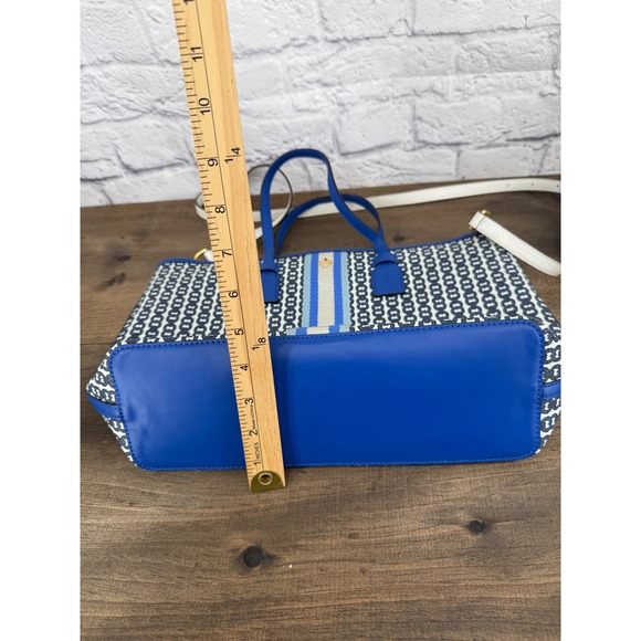 Tory Burch Gemini Link Small Tote Blue Coated Canvas Crossbody Bag Purse Carryon - Picture 12 of 16
